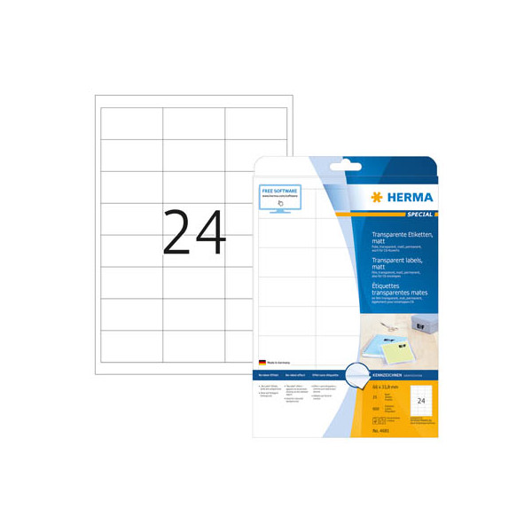 4008705046817 - HERMA Etiketten transparent matt A4 66x338 mm Folie 600 St - Transparent - Selbstklebendes Druckeretikett - A4 - Laser - Dauerhaft - Matte