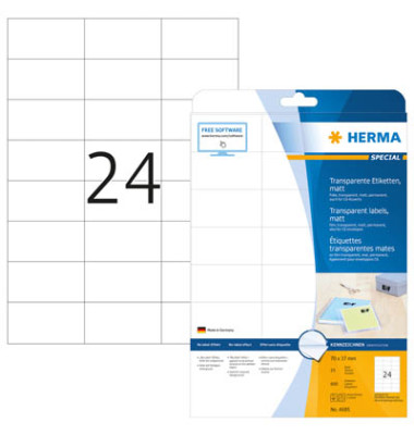 Folienetiketten Special 4685, transparent, 70x37mm (BxH), rechteckig