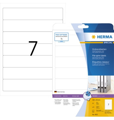 selbstklebende Rückenschilder INKJET 4825 weiß schmal/kurz 38x192mm (BxH) selbstklebend 