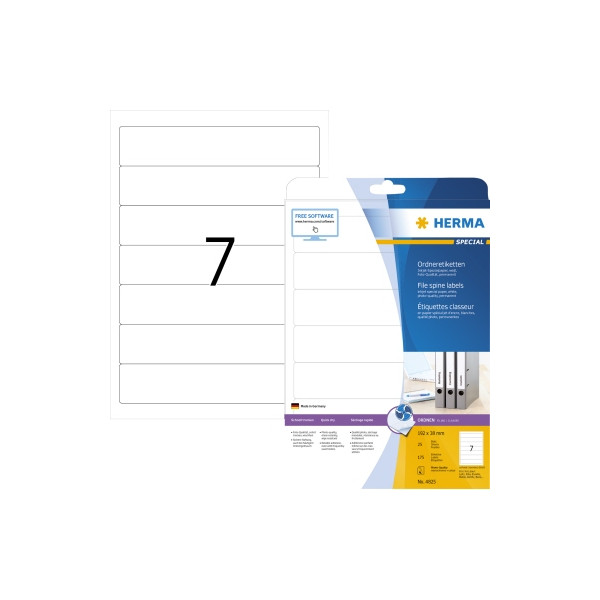 4008705048255 - selbstklebende Rückenschilder INKJET 4825 weiß schmal kurz 38x192mm (BxH) selbstklebend  4008705048255 175 Stück