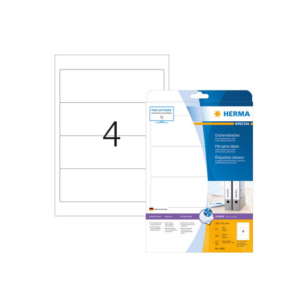 4008705048262 - selbstklebende Rückenschilder Special 4826 weiß breit kurz 61x192mm (BxH) selbstklebend permanent  4008705048262 100 Stück