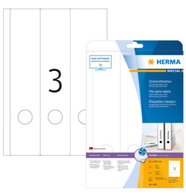 selbstklebende Rückenschilder A4 Etiketten 4831 weiß breit/lang 61x297mm selbstklebend permanent 