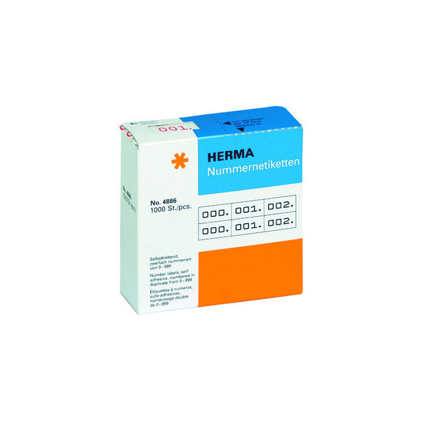 4008705048866 - HERMA Nummernetiketten doppelt selbstklebend 10x22 mm Aufdruck rot - 0-999 - Rot - Weiß - Papier - Deutschland - 10 mm - 22 mm - 2000 Stück(e)
