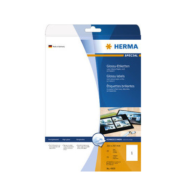 Etiketten weiß Glossy auf A4 Bogen 210 x 297mm 4909 Etiketten weiß Glossy auf A4 Bogen 210 x 297mm 4909