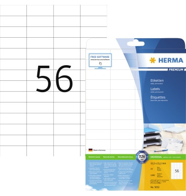 Etiketten Premium 5052, weiß 52,5x21,2mm, rechteckig, 