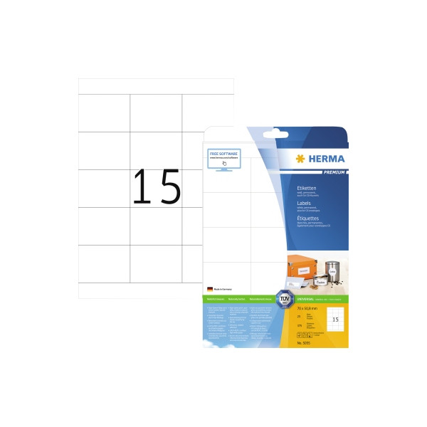 4008705050555 - HERMA Etiketten Premium A4 70x508 mm weiß Papier matt 375 St - Weiß - Selbstklebendes Druckeretikett - A4 - Papier - Laser Inkjet - Dauerhaft