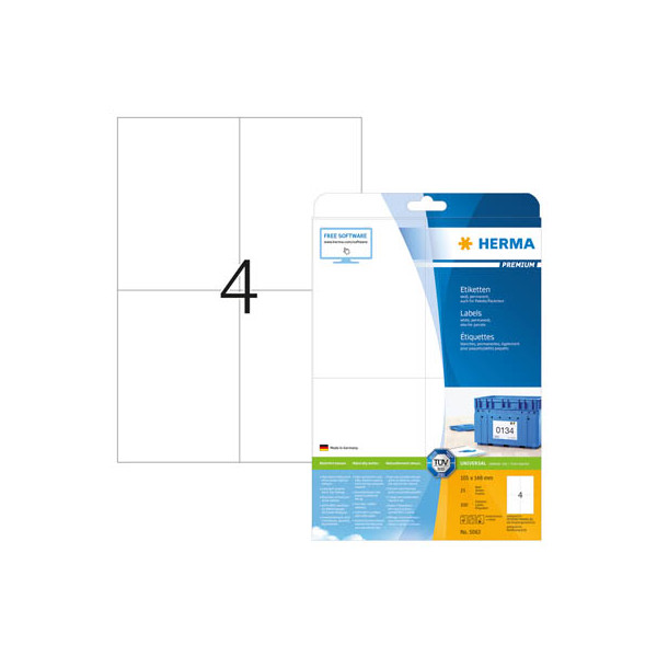 4008705050630 - Premium-Adressetiketten Nr 5063 105 x 148 mm selbstklebend permanenthaftend bedruckbar Papier weiß 100 Stück auf 25 Blatt