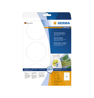 Etiketten Special 5068, weiß 85x85mm, rund, 