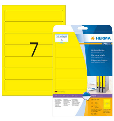 selbstklebende Rückenschilder A4 Etiketten 5091 gelb schmal/kurz 38x192mm (BxH) selbstklebend permanent 