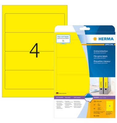 R&uuml;ckenschilder Special 5096, gelb, breit/kurz, 61x192mm, selbstklebend, permanent 