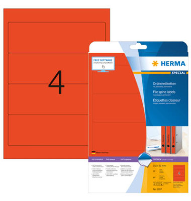 selbstklebende Rückenschilder A4 Etiketten 5097 rot breit/kurz 61x192mm (BxH) selbstklebend permanent 