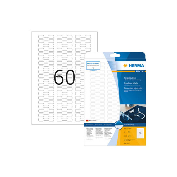 4008705051163 - HERMA Ringetiketten A4 49x10 mm weiß Papier matt blickdicht 1500 St - Weiß - Selbstklebendes Druckeretikett - A4 - Papier - Laser Inkjet - Dauerhaft