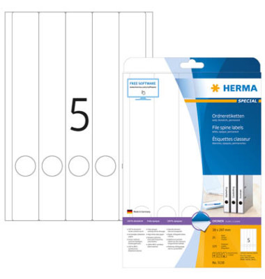 selbstklebende Rückenschilder A4 Etiketten 5130 weiß schmal/lang 38x297mm (BxH) selbstklebend permanent 