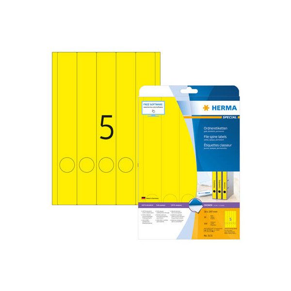 4008705051316 - selbstklebende Rückenschilder A4 Etiketten 5131 gelb schmal lang 38x297mm (BxH) selbstklebend permanent  4008705051316 125 Stück
