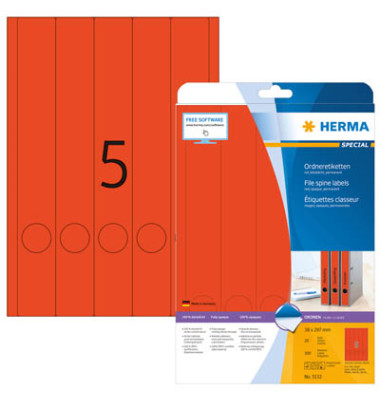 R&uuml;ckenschilder Special 5132, rot, schmal/lang, 38x297mm, selbstklebend, permanent 