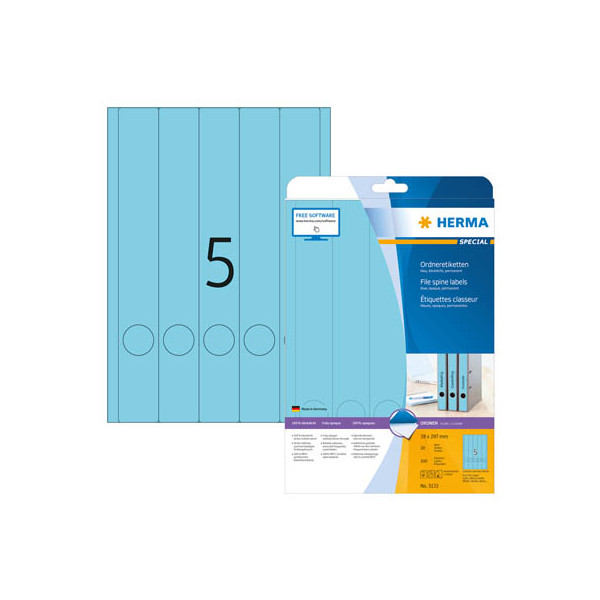 4008705051330 - selbstklebende Rückenschilder A4 Etiketten 5133 blau schmal lang 38x297mm (BxH) selbstklebend permanent  4008705051330 100 Stück