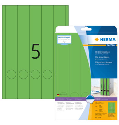 selbstklebende Rückenschilder A4 Etiketten 5134 grün schmal/lang 38x297mm (BxH) selbstklebend permanent 