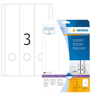 selbstklebende Rückenschilder A4 Etiketten 5135 weiß breit/lang 61x297mm (BxH) selbstklebend permanent 