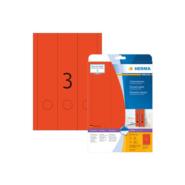 4008705051378 - selbstklebende Rückenschilder A4 Etiketten 5137 rot breit lang 61x297mm (BxH) selbstklebend permanent  4008705051378 60 Stück