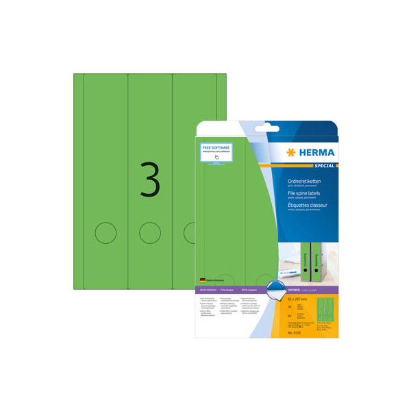 4008705051392 - selbstklebende Rückenschilder A4 Etiketten 5139 grün breit lang 61x297mm (BxH) selbstklebend permanent  4008705051392 75 Stück