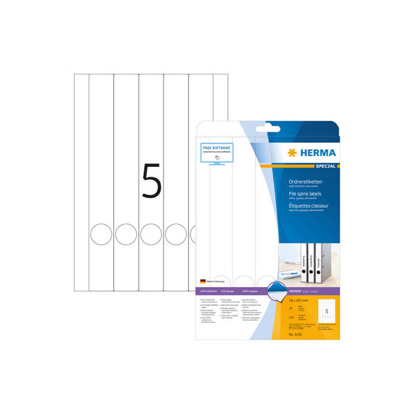 4008705051583 - selbstklebende Rückenschilder A4 Etiketten 5158 weiß schmal lang 34x297mm (BxH) selbstklebend permanent  4008705051583 25 Blatt