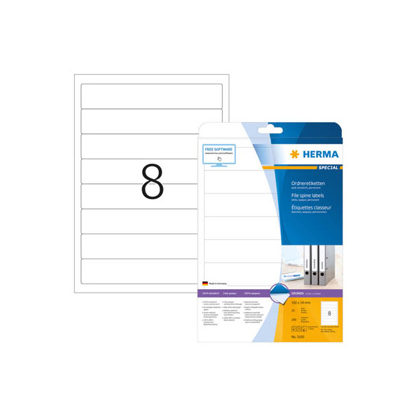 4008705051606 - selbstklebende Rückenschilder A4 Etiketten 5160 weiß schmal kurz 34x192mm (BxH) selbstklebend permanent  4008705051606 200 Stück