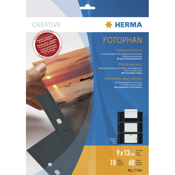 4008705077842 - HERMA Fotophan-Sichthüllen 9x13cm quer schwarz VE=10 Hüllen