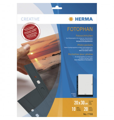 Prospekth&uuml;llen Fotophan 7788 beidseitig best&uuml;ckbar, mit Beschriftungsetiketten in jeder 10-Blatt-Packung, A4 klar glatt, oben of