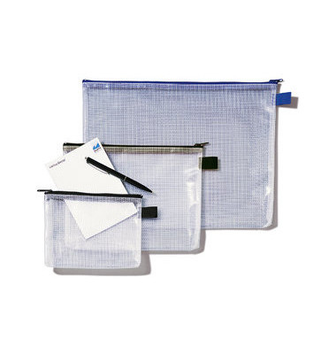 Reißverschlusstasche Mesh Bag PVC A4 345x270mm farblos/blau 10 Stück