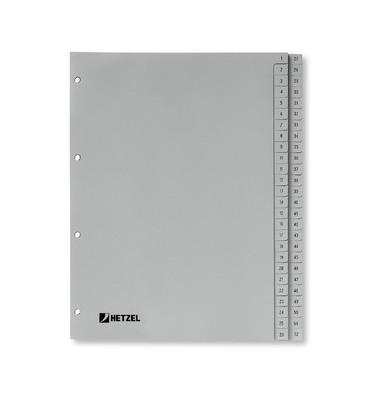 Kunststoffregister 721308, 1 bis 52, A4, 110µm, graue Taben, 52-teilig