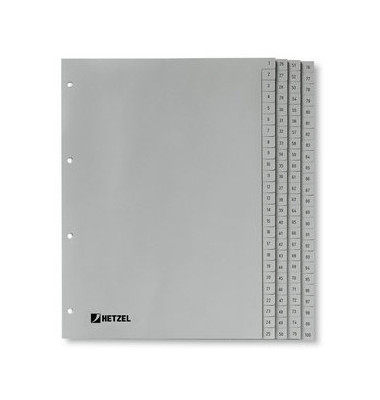 Kunststoffregister 721311, 1 bis 100, A4, graue Taben, 100-teilig