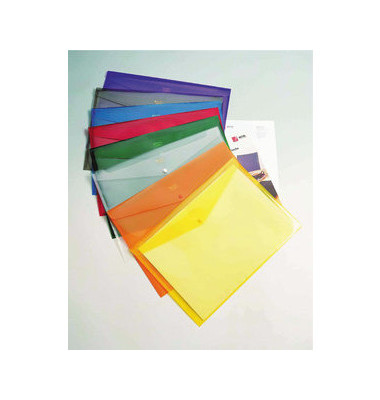 Dokumententasche Carry Folder 16128as, A4 quer, farbig sortiert-transparent, Polypropylen (PP), Druckknopfverschluss