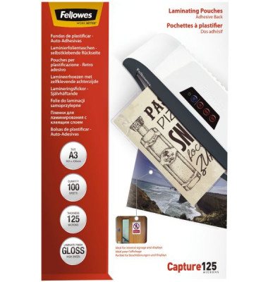 Laminierfolien Capture125 5329001, A3, 297x420mm, 125mic x2, glänzend, selbstklebend