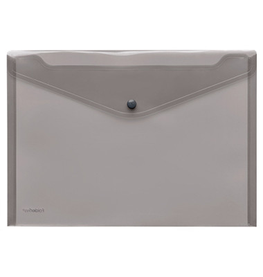Dokumententasche - 40111-24, A4 quer, transparent rauchtopas, Polypropylen (PP), Druckknopfverschluss