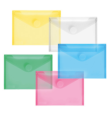 Dokumententasche 40116-94, A6 quer, transparent blau/gr&uuml;n/rot/gelb und farblos, Polypropylen (PP), Klettverschluss