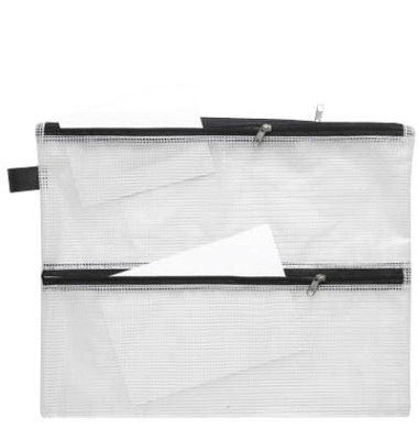 Reißverschlußtasche Mesh Bag Vierkammer PVC 343x270mm farblos/schwarz
