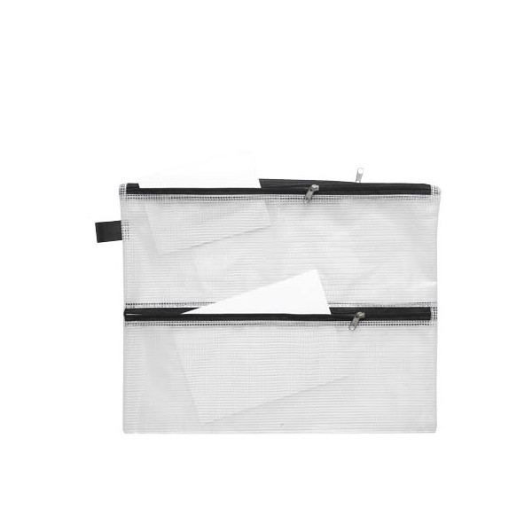 4250037425284 - Reißverschlußtasche Mesh Bag Vierkammer PVC 343x270mm farblos schwarz 4250037425284 FolderSys