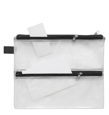 Reißverschlußtasche Mesh Bag Vierkammer PVC 245x200mm farblos/schwarz