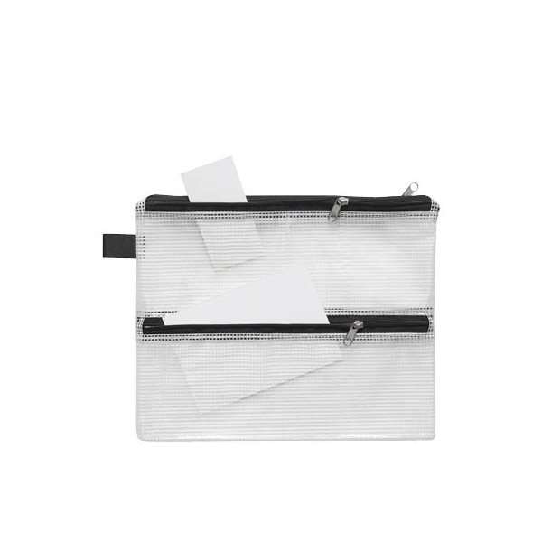 4250037425307 - Reißverschlußtasche Mesh Bag Vierkammer PVC 245x200mm farblos schwarz 4250037425307 FolderSys