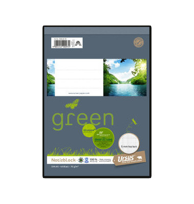 Notizblock 03654820 Green, kariert, A5, 70g, grau, 48 Blatt