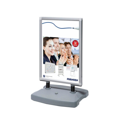 Kundenstopper Tank BS1304, A1, 67 x 112,3 x 59 cm, f&uuml;r DIN A1, mit Wassertank, Rollen, wetterfest, silber