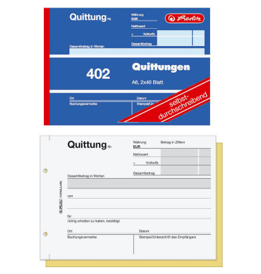 402 Quittungsblock A6 2 x 40 Blatt selbstdurchschreibend 886622