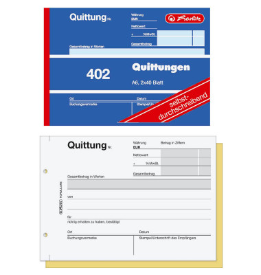 402 Quittungsblock A6 2 x 40 Blatt selbstdurchschreibend 886622