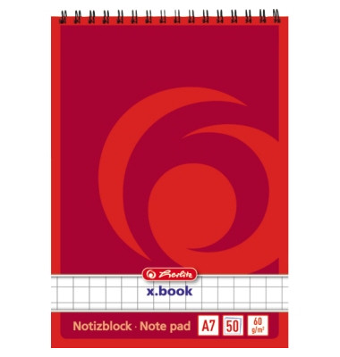 Notizblock 110734, kariert, A7, 60g, rot, 50 Blatt