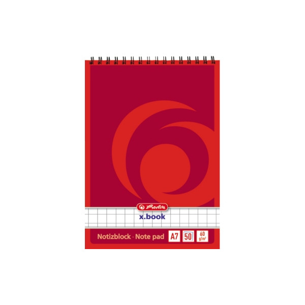 4008110110738 - herlitz Notizblock DIN A7 Kariert Spiralbindung Pappe Rot Nicht perforiert 100 Seiten