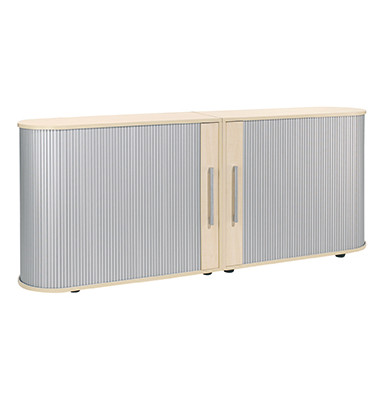 Aktenschrank Flex S-382104-SA, Kunststoff/Holz, 2 OH, 200 x 80 x 40 cm, silber/ahorn