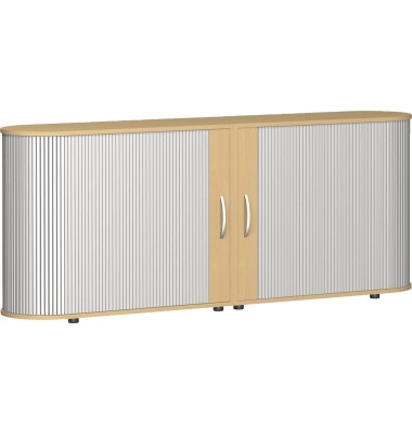 Aktenschrank Flex S-382104-SB, Kunststoff/Holz, 2 OH, 200 x 80 x 40 cm, silber/buche