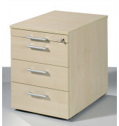Rollcontainer Flex 530151AH Holz ahorn, 3 normale Schubladen, mit extra Utensilienauszug, abschließbar