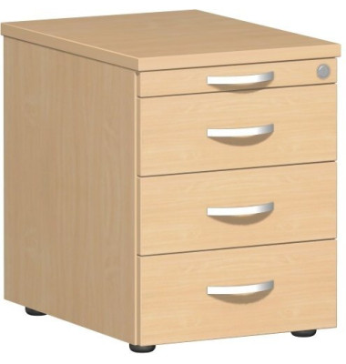 Rollcontainer Flex 530151BU Holz buche, 3 normale Schubladen, mit extra Utensilienauszug, abschließbar