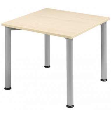 Schreibtisch Flex, manuell h&ouml;henverstellbar, 72cm (H), 80x80cm (BxT), quadratisch, ahorn / silber